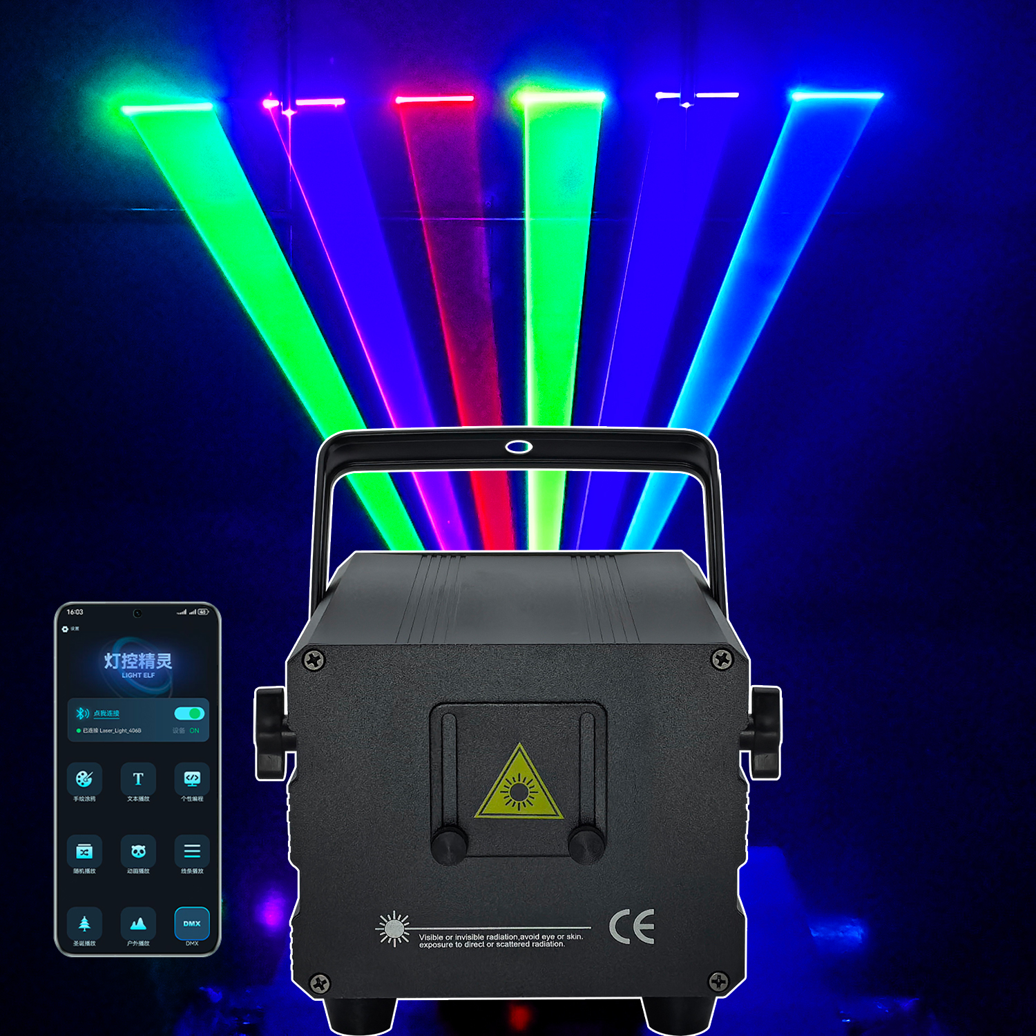 Industrial Laser Projector - 6W Laser Animation Bluetooth RGB Laser