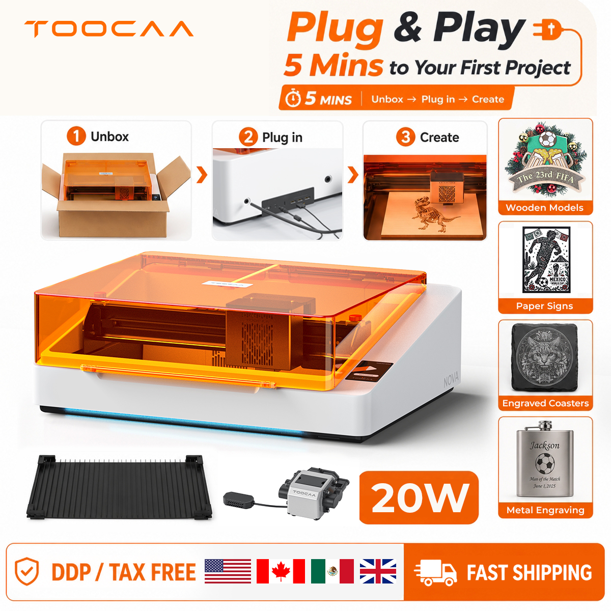 Desktop Laser Engraver - TOOCAA NOVA 20W Beginner-Friendly Laser Engraver