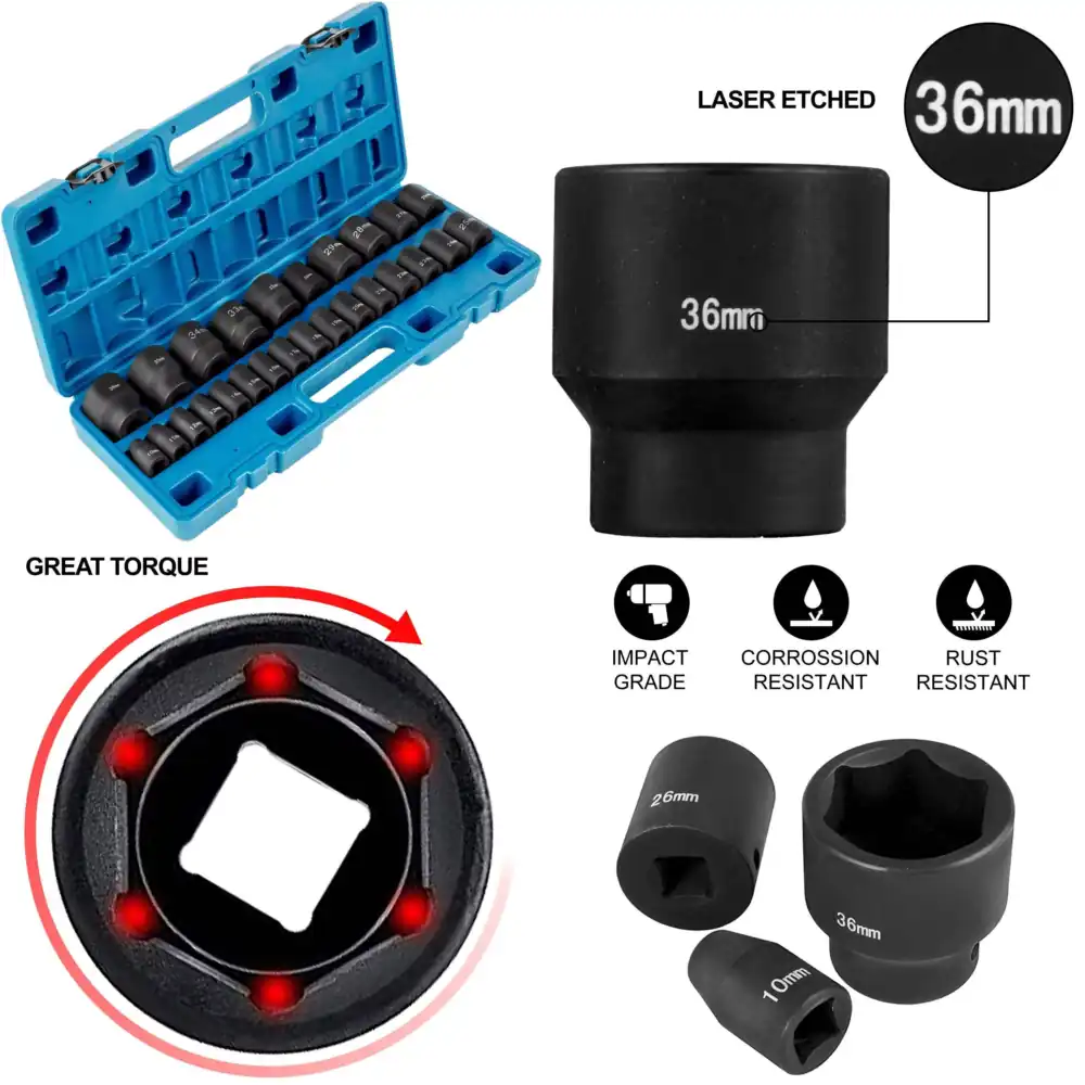 Metric Impact Socket Set, CR-V - Industrial Laser Etching avaliação e preço